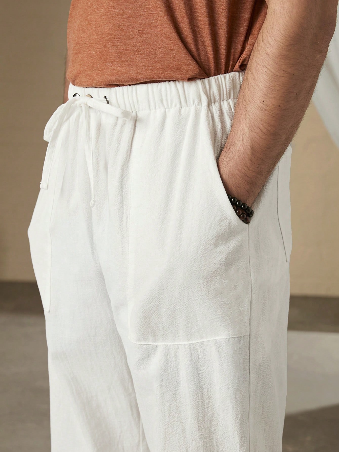 Men Solid Color Drawstring Daily Casual Pants