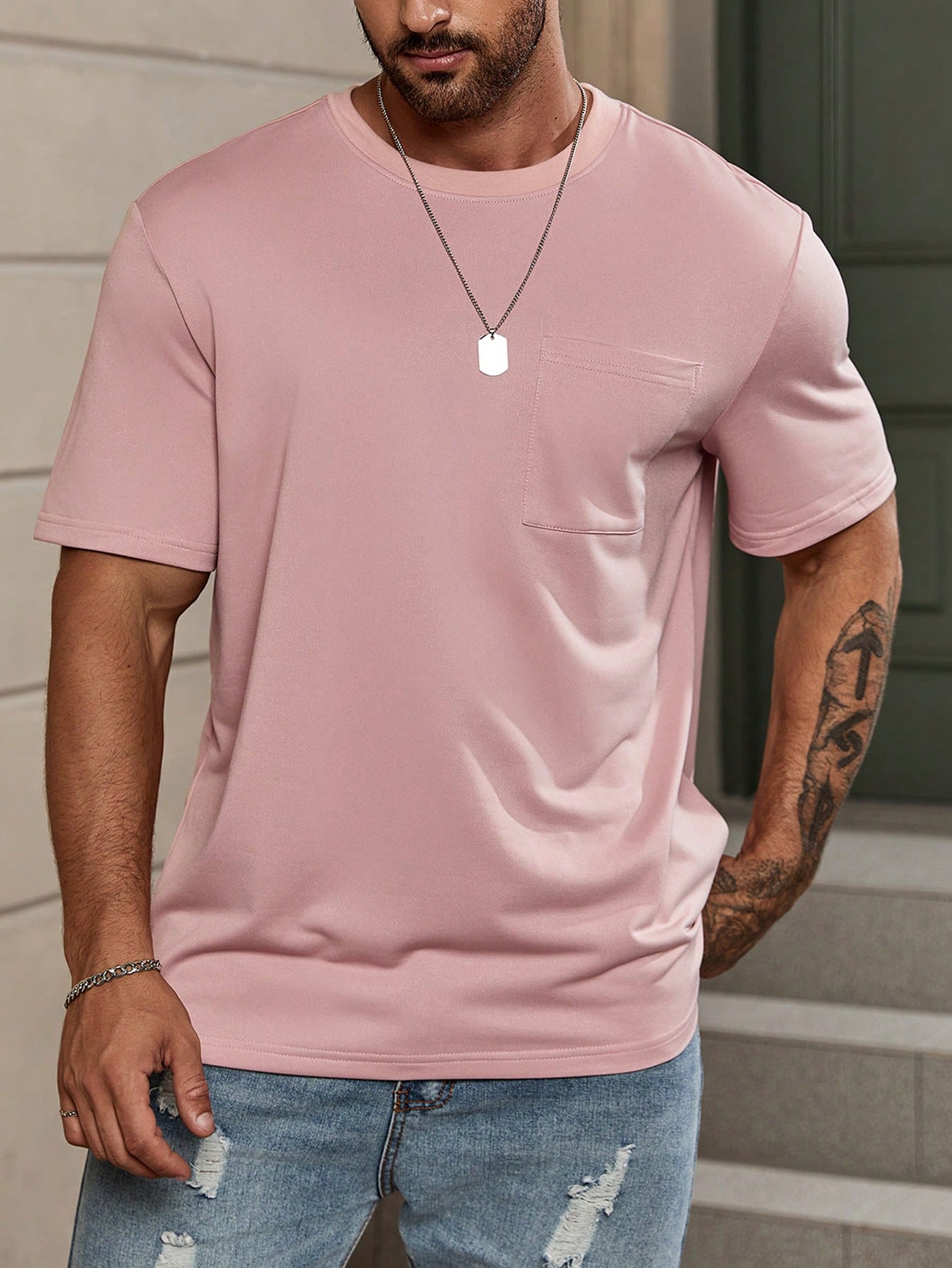 Men T-Shirts Fit Crew Neck Short Sleeve Basic Tee Casual Summer Polyester
