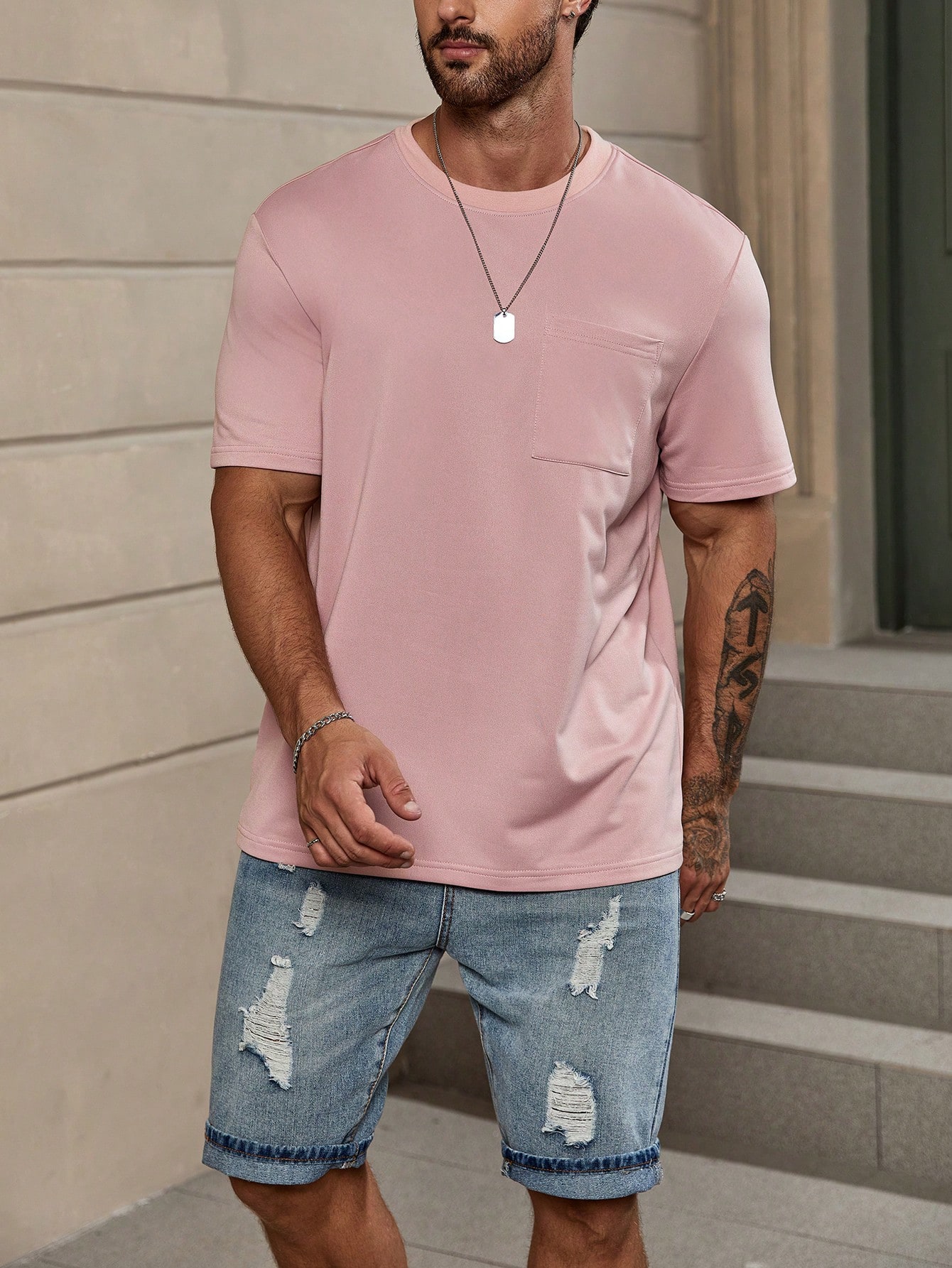 Men T-Shirts Fit Crew Neck Short Sleeve Basic Tee Casual Summer Polyester