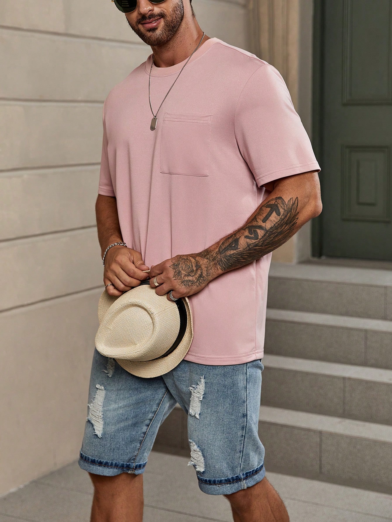 Men T-Shirts Fit Crew Neck Short Sleeve Basic Tee Casual Summer Polyester