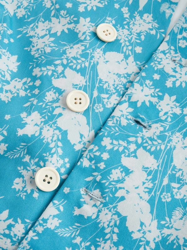 Men's Full Floral Print Asymmetrical Hem Single-Breasted Suit Jacket And Straight Leg Pants Set