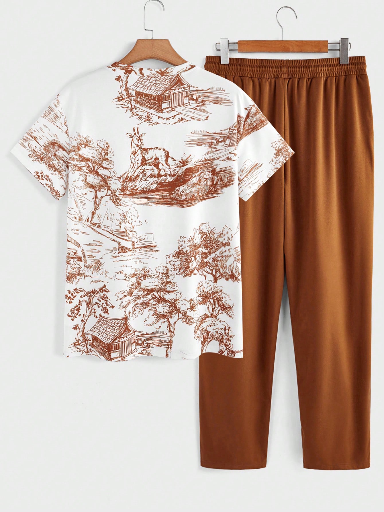 Casual Men 2pcs Set ?C Graphic Print Short Sleeve T-Shirt And Drawstring Waist Loose Pants