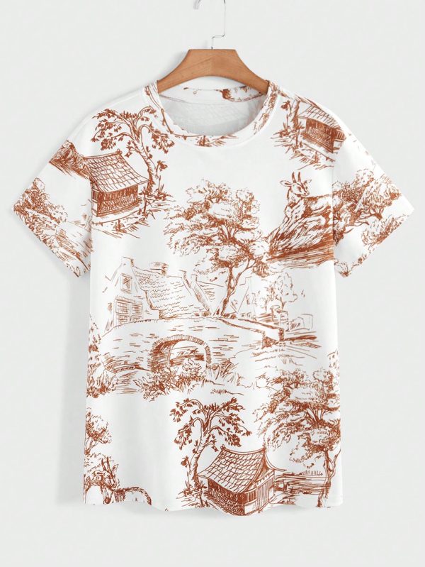 Casual Men 2pcs Set ?C Graphic Print Short Sleeve T-Shirt And Drawstring Waist Loose Pants
