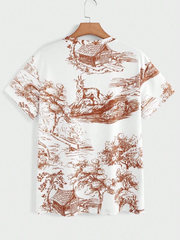 Casual Men 2pcs Set ?C Graphic Print Short Sleeve T-Shirt And Drawstring Waist Loose Pants