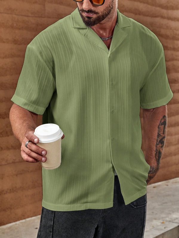 Loose Fit Men Solid Color Button-Up Shirt