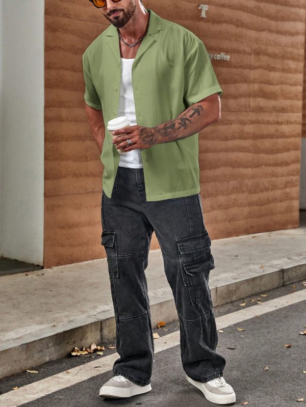 Loose Fit Men Solid Color Button-Up Shirt