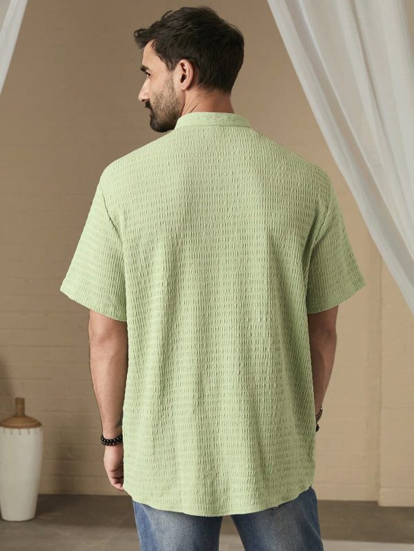 Men Solid Color Single-Breasted Short Sleeve Shirt, SpringSummer