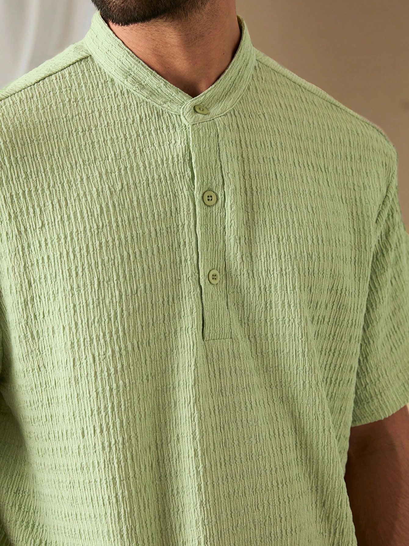 Men Solid Color Single-Breasted Short Sleeve Shirt, SpringSummer