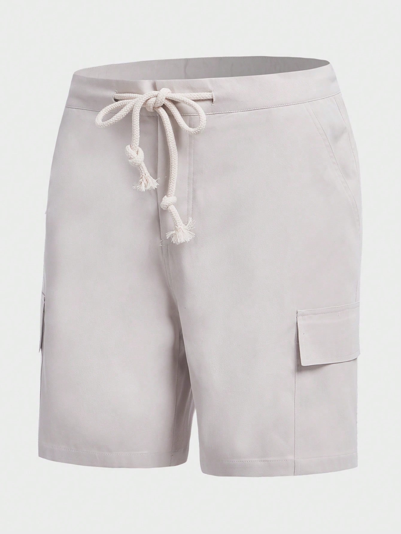 Men Flap Pocket Side Drawstring Waist Cargo Shorts Cool Plain Khaki Vacation Casual Couple Matching