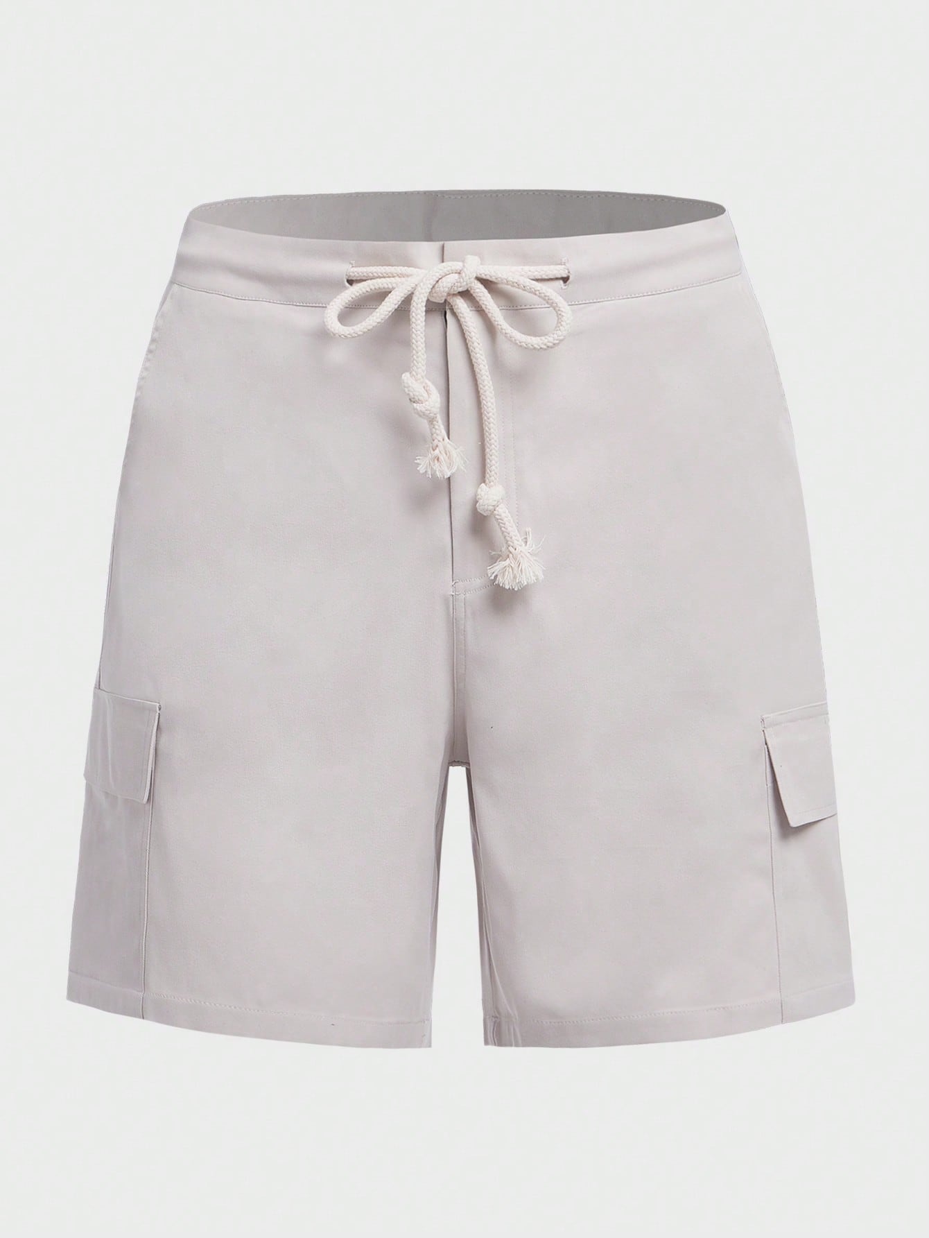 Men Flap Pocket Side Drawstring Waist Cargo Shorts Cool Plain Khaki Vacation Casual Couple Matching
