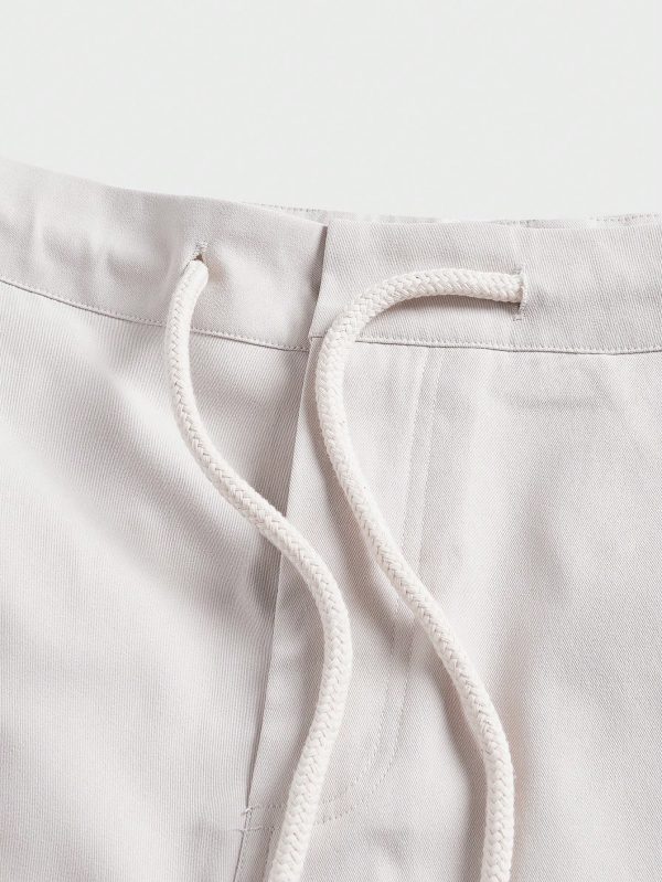 Men Flap Pocket Side Drawstring Waist Cargo Shorts Cool Plain Khaki Vacation Casual Couple Matching