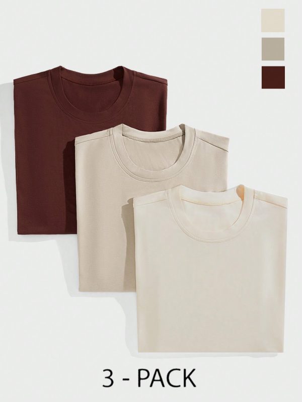 Men 3pcs Cotton Fitted T-Shirts, Casual & Comfortable Daily Wear Basic Top