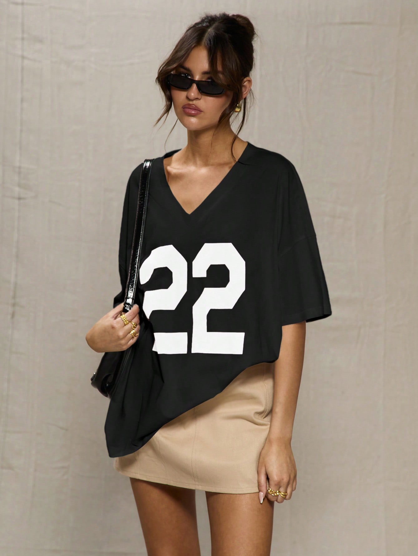 Sport Black Oversized Baseball T Shirt
