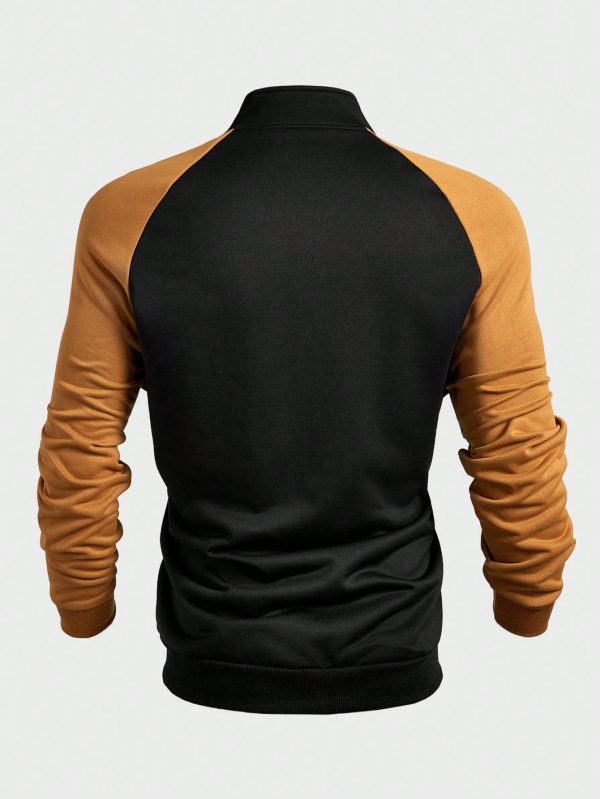 Men's Stand CollarLogo Color Block Casual Sweatshirt