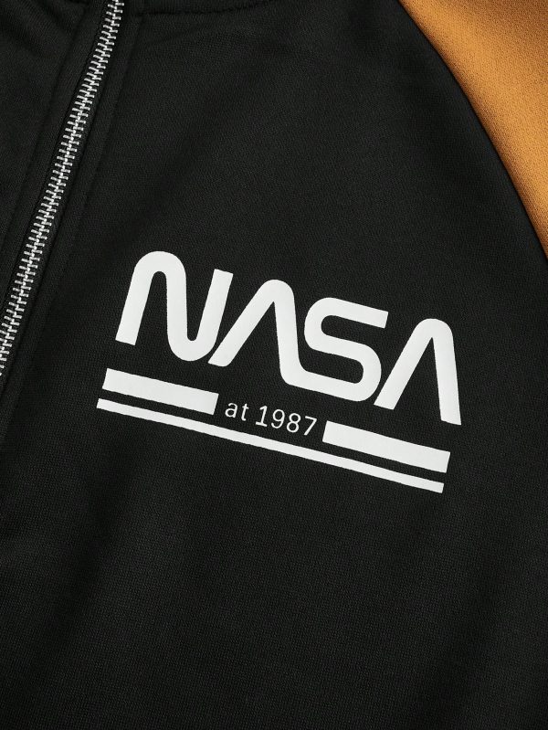 Men's Stand CollarLogo Color Block Casual Sweatshirt