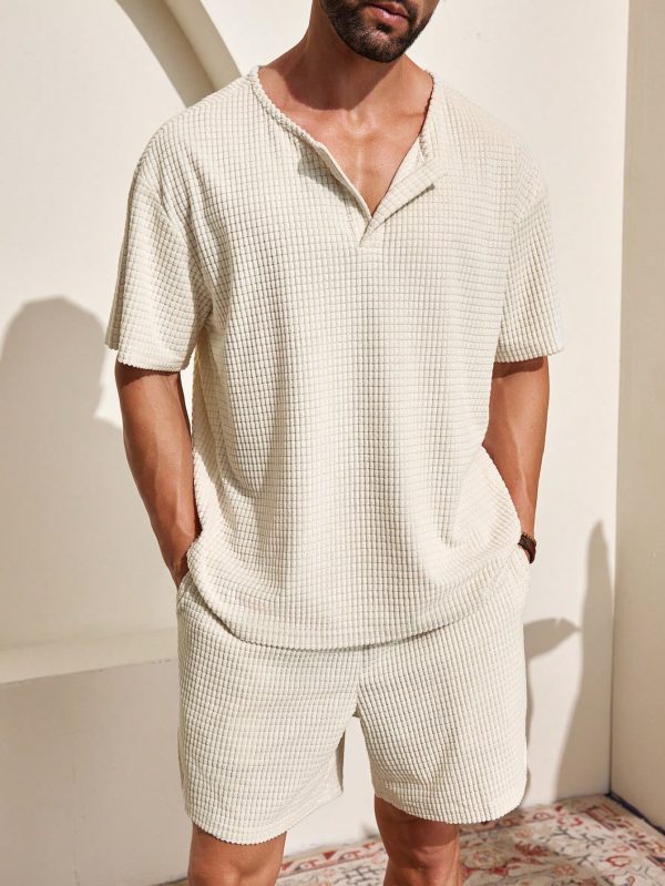 Men's Plain Minimal Daily Short Sleeve Shirt & Shorts Set