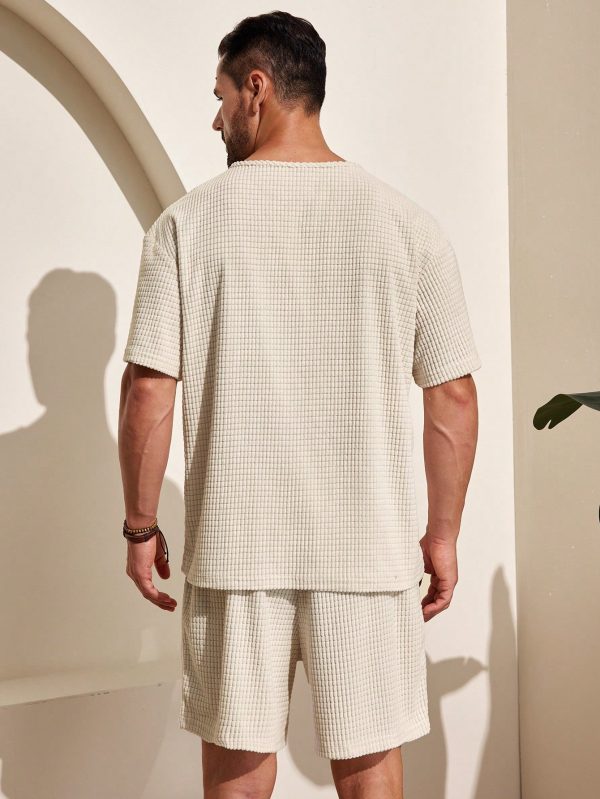 Men's Plain Minimal Daily Short Sleeve Shirt & Shorts Set