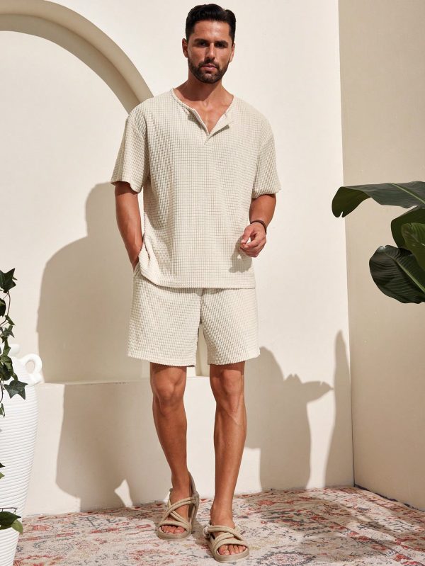 Men's Plain Minimal Daily Short Sleeve Shirt & Shorts Set