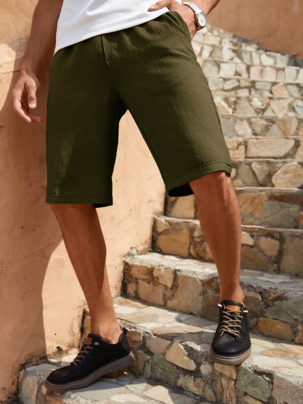 Men Slant Pocket Drawstring Waist Shorts