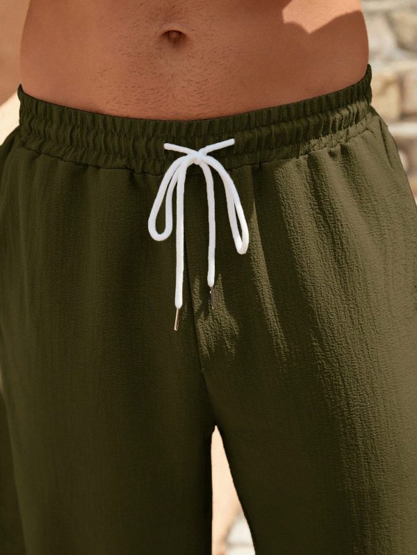 Men Slant Pocket Drawstring Waist Shorts