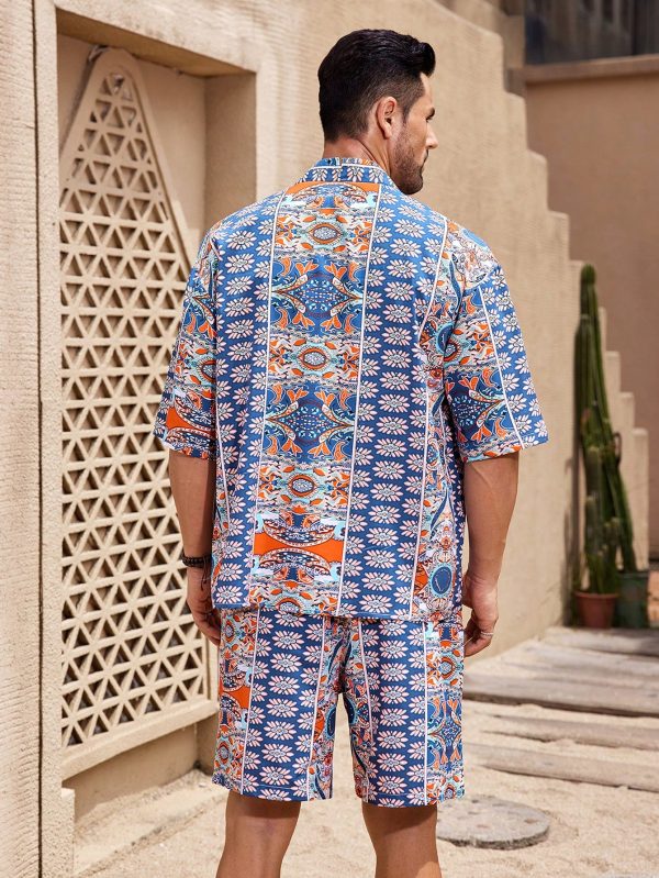 Men's Retro Printed Short Sleeve Shirt & Shorts Set