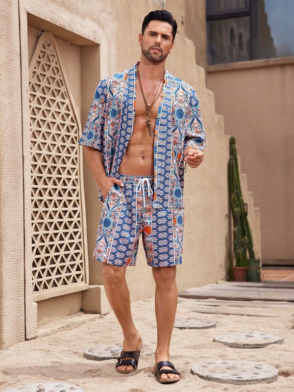 Men's Retro Printed Short Sleeve Shirt & Shorts Set