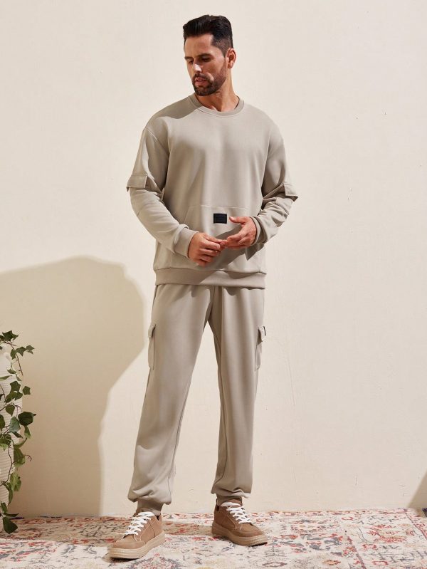Men's Workwear Pocket Design Pullover Sweatshirt Set