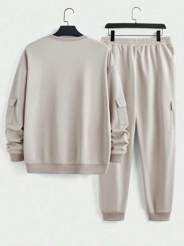 Men's Workwear Pocket Design Pullover Sweatshirt Set