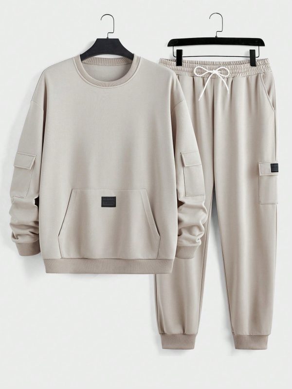 Men's Workwear Pocket Design Pullover Sweatshirt Set