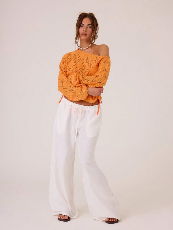 Holiday Casual Pointelle Knit Boat Neck Drop Shoulder Sweater