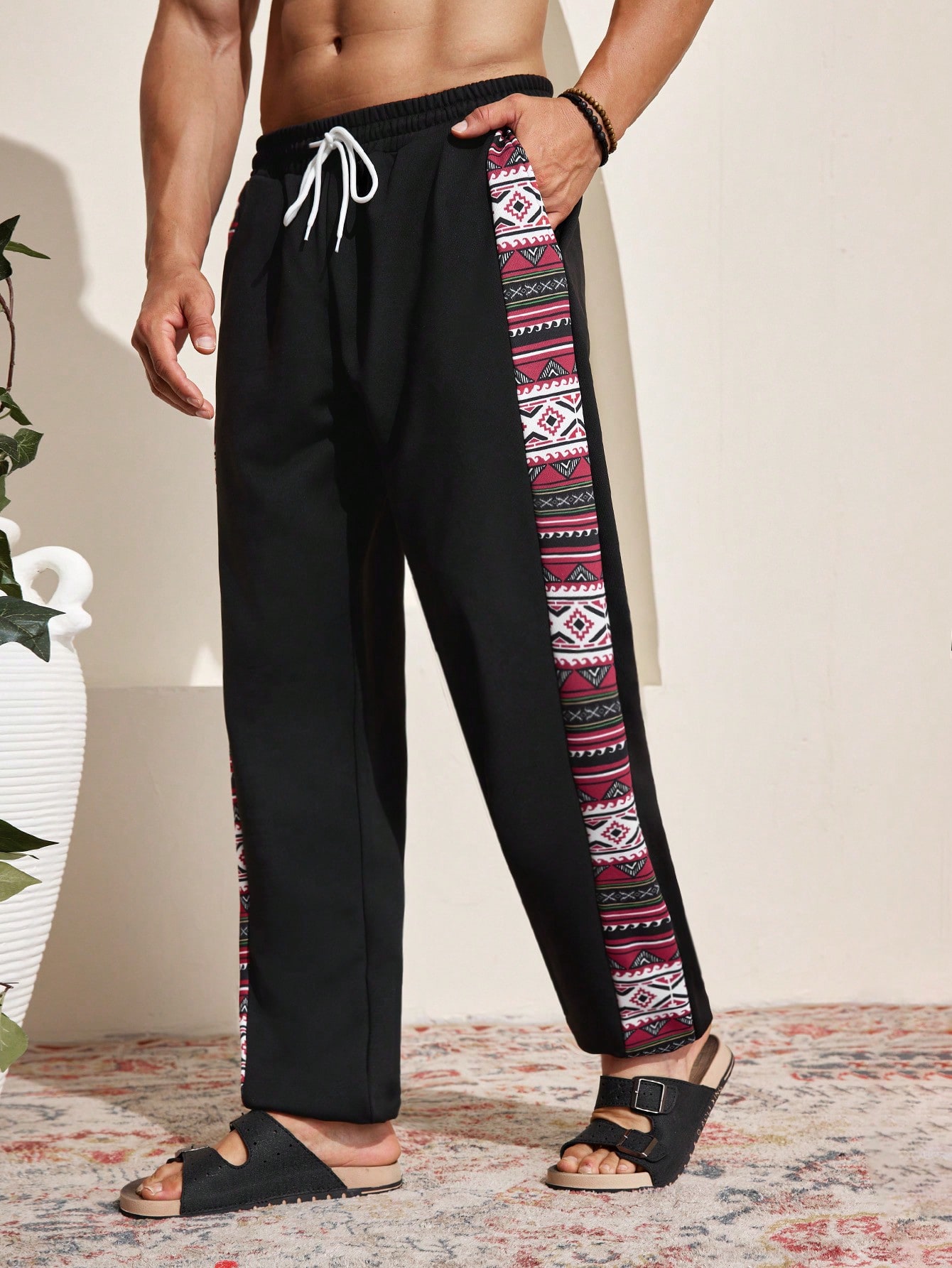 PatchworkDrawstring Long Pants