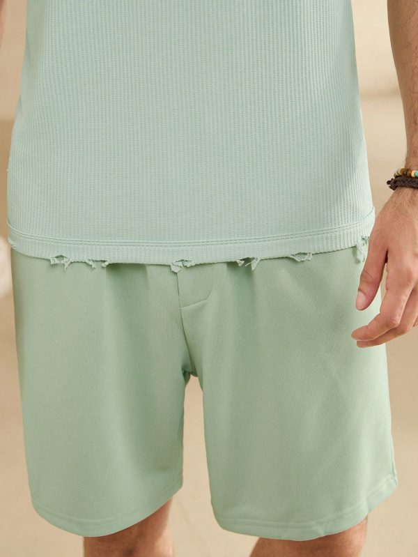 Men's Summer Solid Color Round Neck Casual Tank Top And Shorts Set