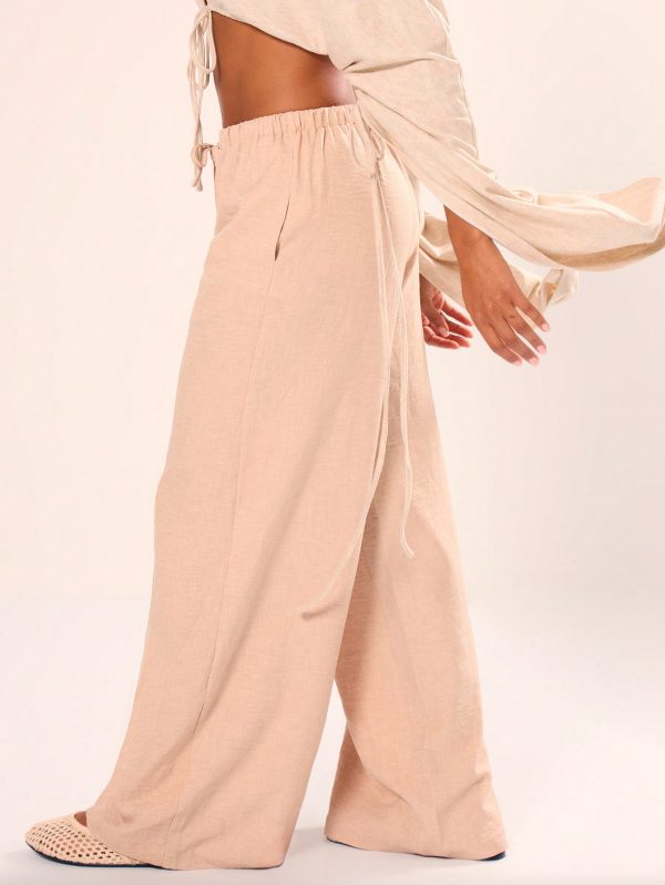Holiday Textured Linen Feel Tie Waist Trouser