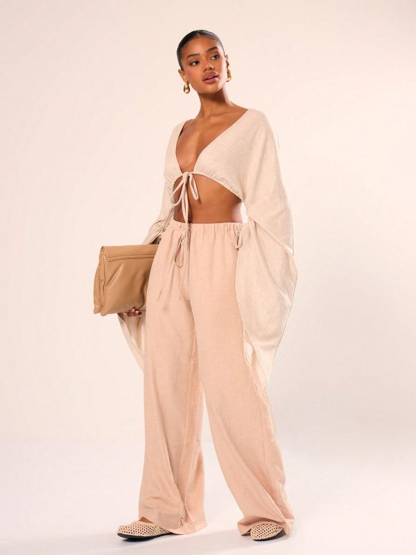 Holiday Textured Linen Feel Tie Waist Trouser