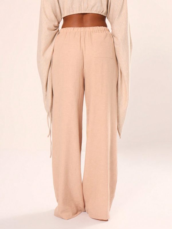 Holiday Textured Linen Feel Tie Waist Trouser