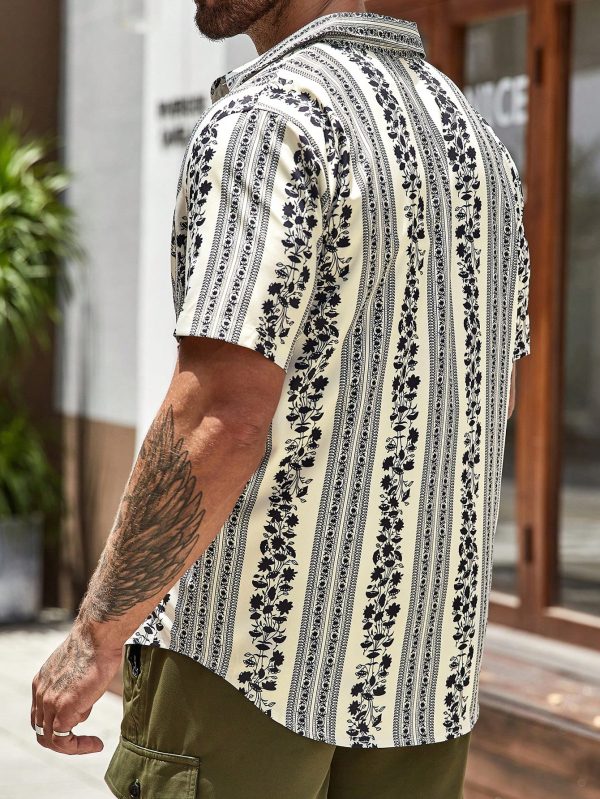 Men Striped & Floral Print Shirt