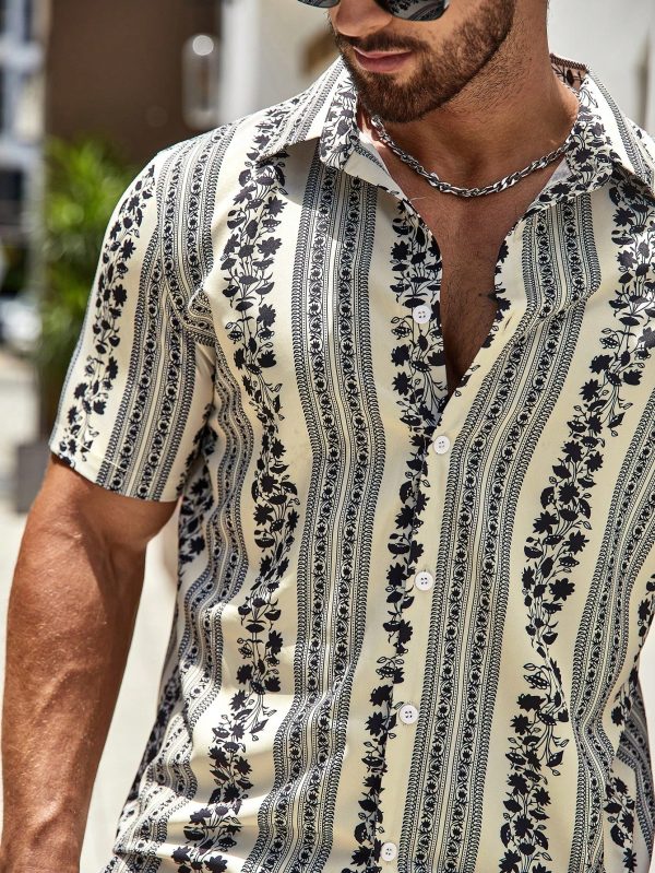 Men Striped & Floral Print Shirt