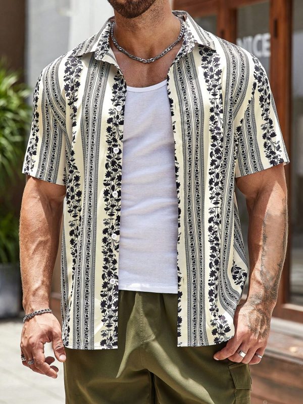 Men Striped & Floral Print Shirt
