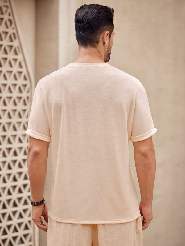 Men's Round Neck Short Sleeve Casual Loose Comfortable Trendy Embroidered Bamboo PatternT-Shirt,Graphic Tee