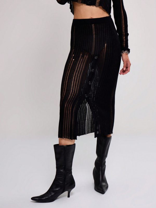 Laddered Knit Midi Skirt