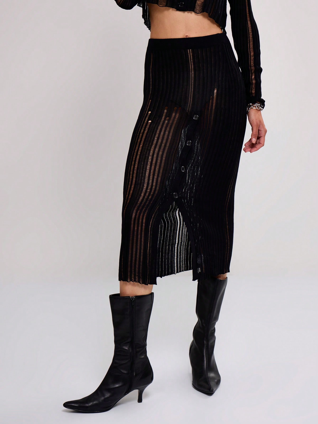 Laddered Knit Midi Skirt