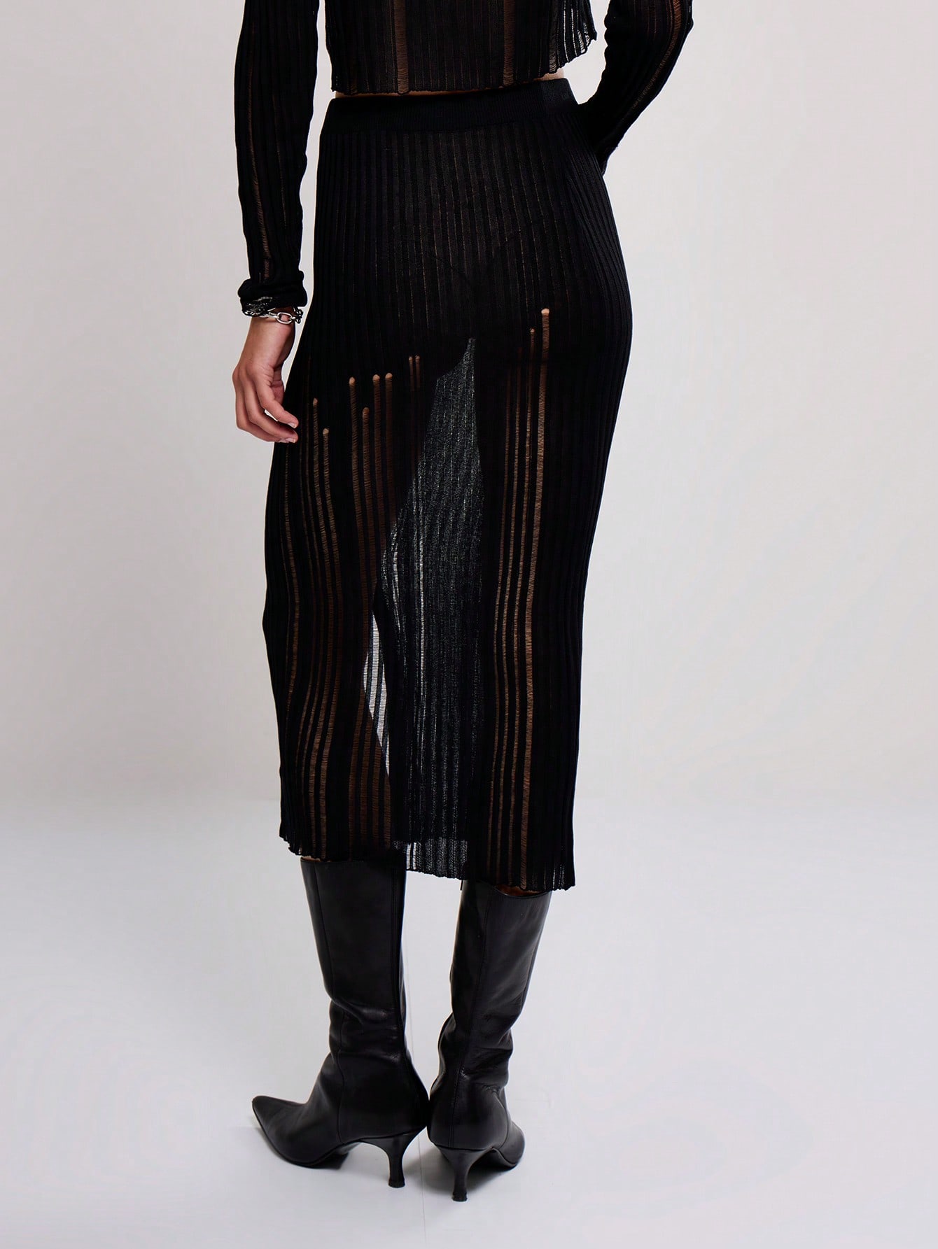 Laddered Knit Midi Skirt