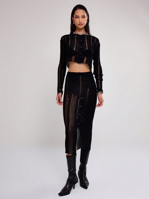 Laddered Knit Midi Skirt