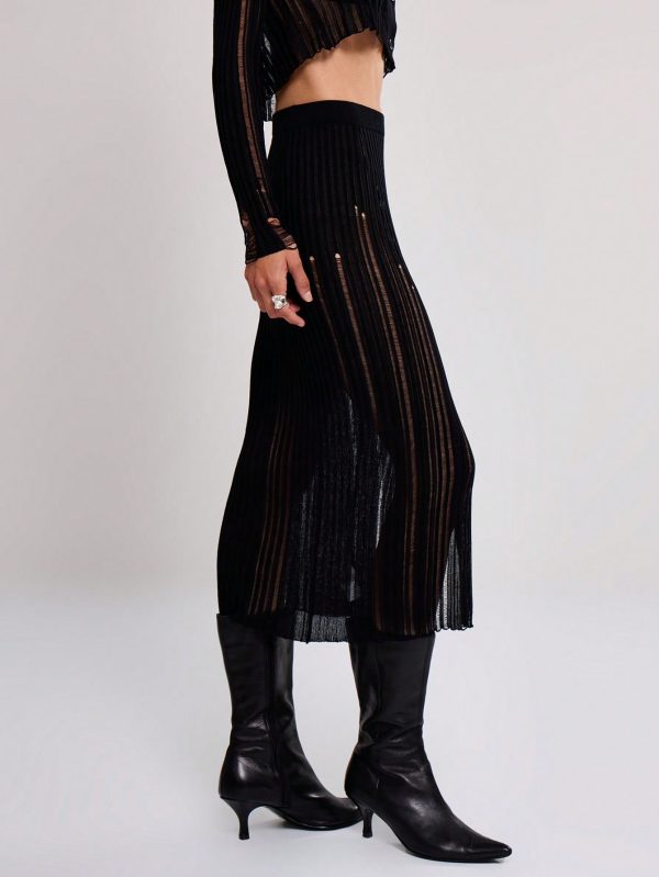 Laddered Knit Midi Skirt