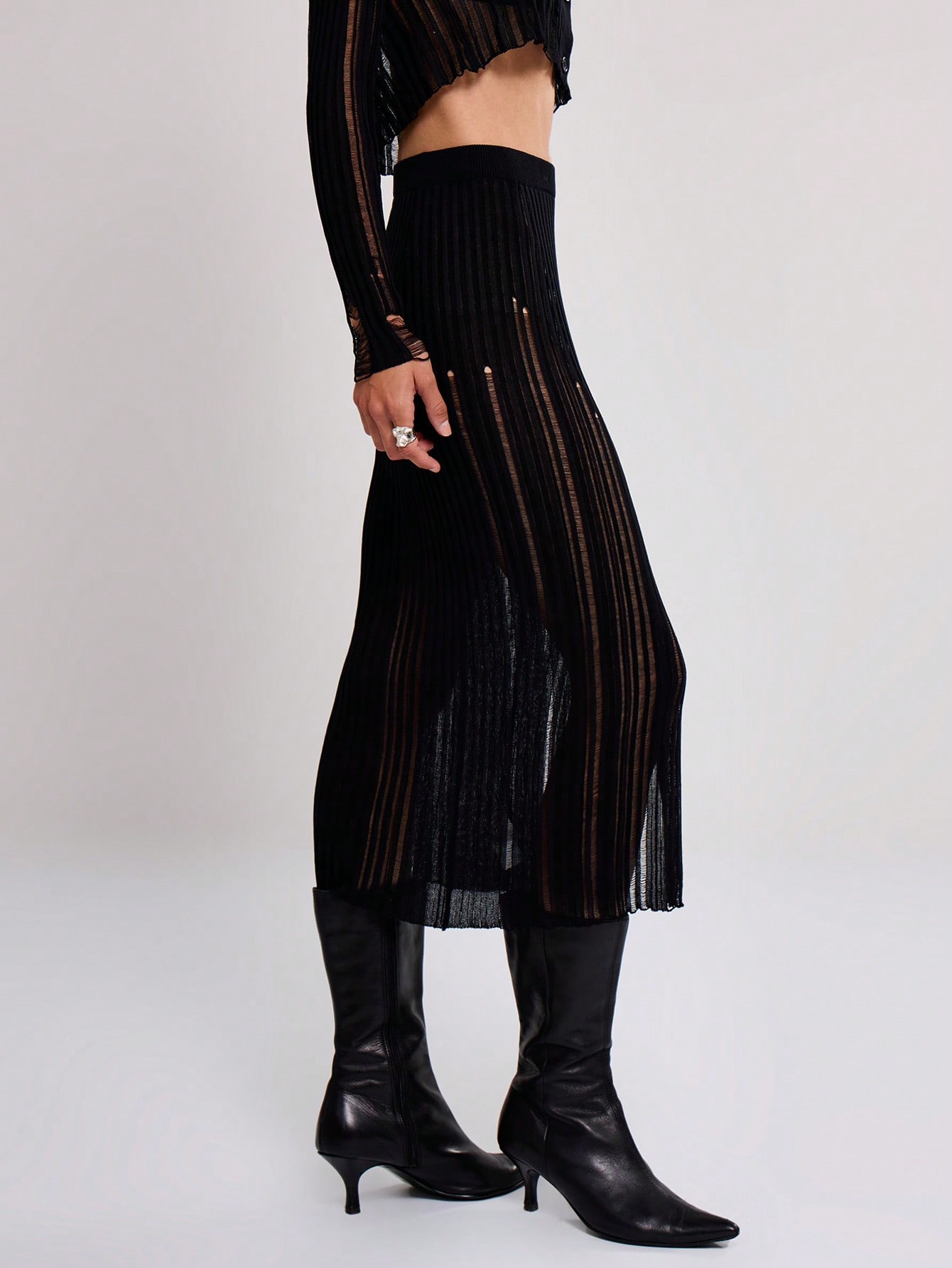 Laddered Knit Midi Skirt