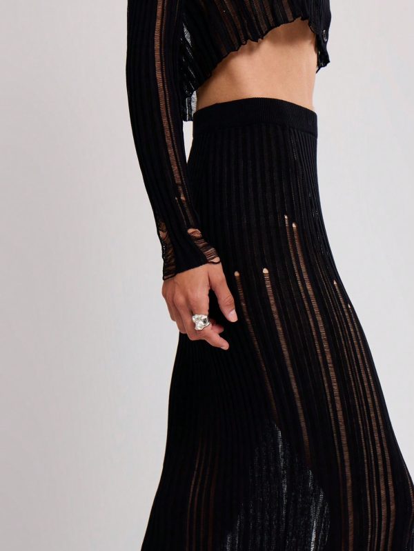 Laddered Knit Midi Skirt
