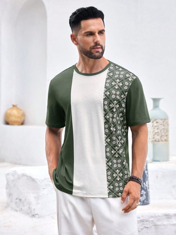 Men'sPrint Green Short Sleeve T-Shirt, Casual Daily