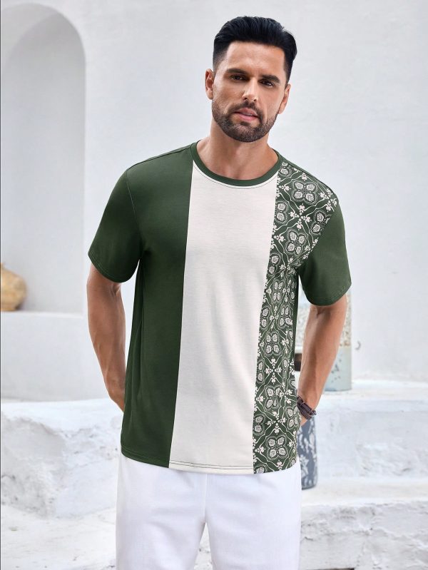 Men'sPrint Green Short Sleeve T-Shirt, Casual Daily