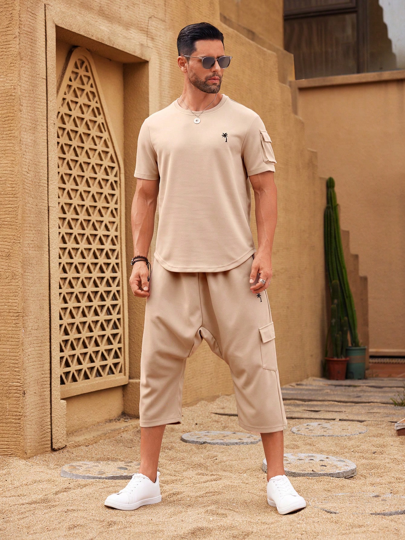 Palm Print Utility Shirt & Trousers Set