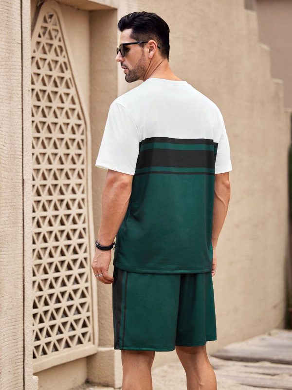 Green & White Patchwork T-Shirt And Shorts Set